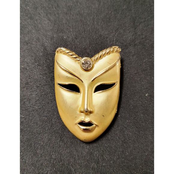 Exotic Drama Mask Female Woman Lady Gold Tone Pin Brooch Costume Party Jewelry - Picture 1 of 5